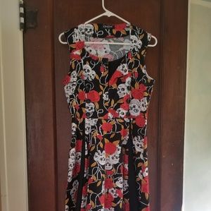 Vintage inspired "skull and rose" swing dress
